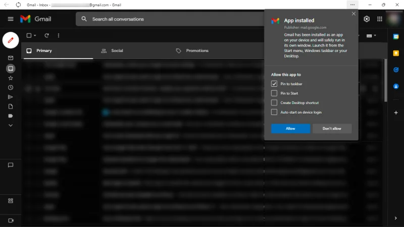 Installer Gmail som app i Edge