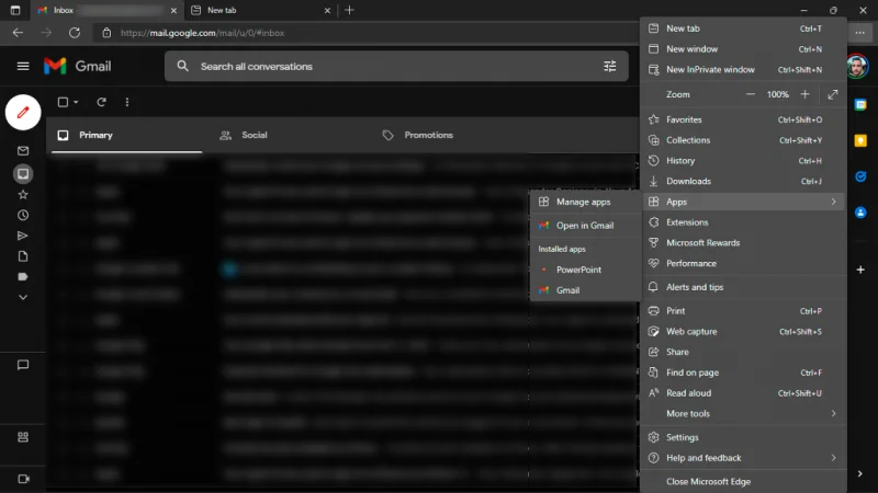 Bruk Microsoft Edge til å legge til Gmail på oppgavelinjen på Windows