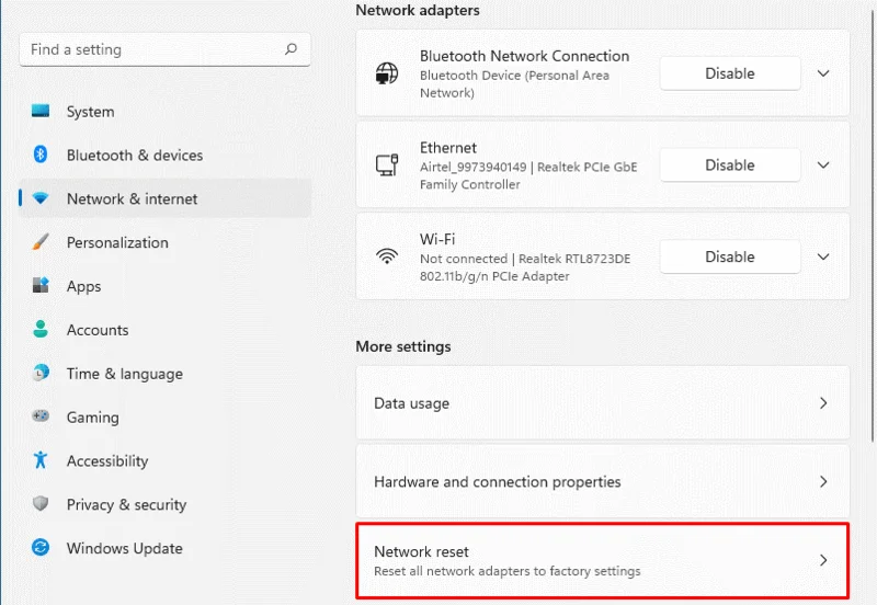 8 Fixar "VirtWiFi har ingen internetåtkomst" Windows 11