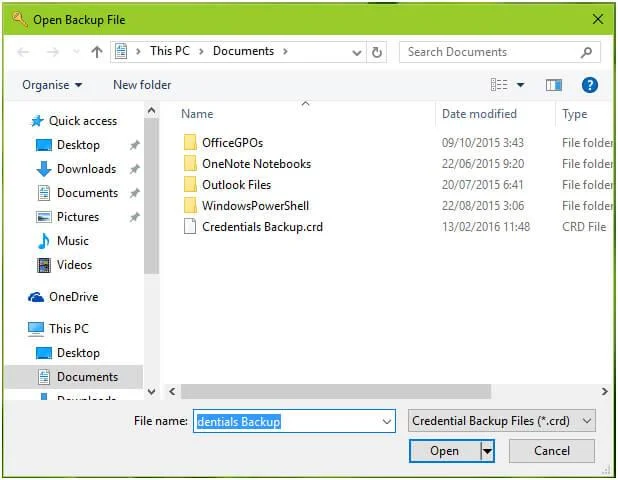 Steg för att säkerhetskopiera och återställa referenser i Windows 10