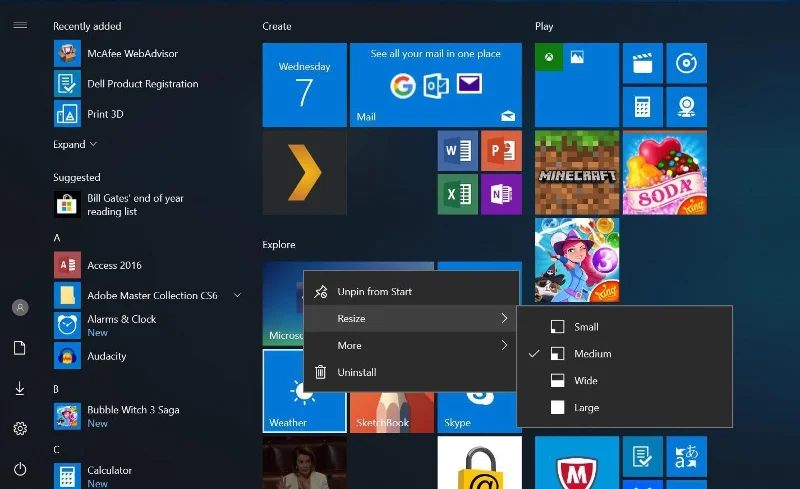 [Windows 10-tip] Hvordan tilpasser eller aktiverer du flere fliser i Windows 10-startmenuen?