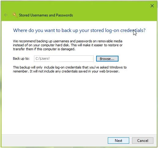 Steg för att säkerhetskopiera och återställa referenser i Windows 10