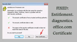 RETTET: Entitlement.diagnostics.office.com sertifikatfeil