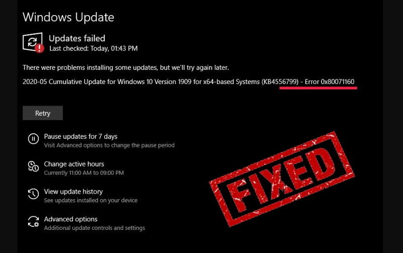Виправте помилку оновлення Windows 10 0x80071160 – найкращі налаштування та прийоми