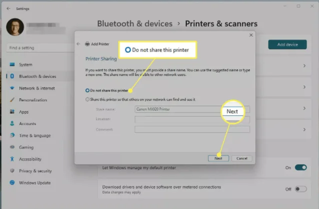 Kuinka lisätä langallisia / langattomia tulostimia Windows 11:ssä?