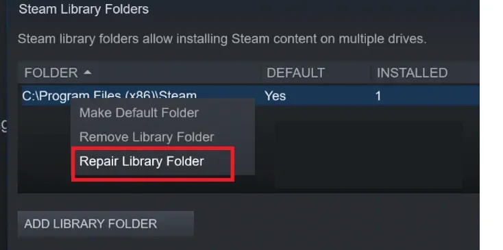 Oprava složky knihovny Steam