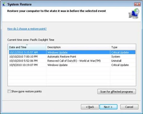 Ret systemgendannelsesfejl 0x800700b7 i Windows 10