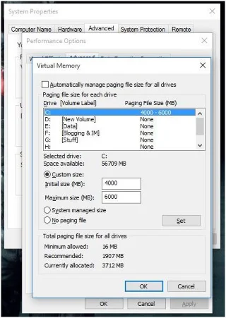 Sådan rettes Windows 10 Virtual Memory Too Low Issue [OPDATERET]