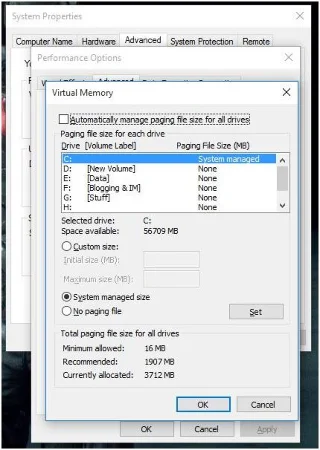 Sådan rettes Windows 10 Virtual Memory Too Low Issue [OPDATERET]