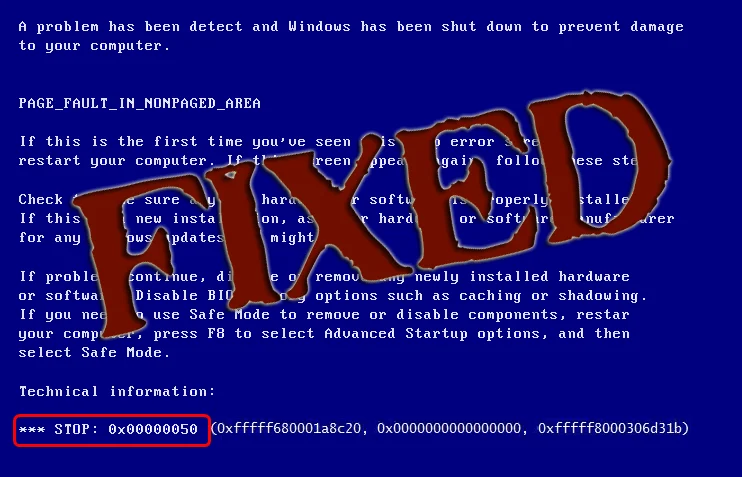 Fiks Blue Screen Error Code 0x00000050 Windows 8