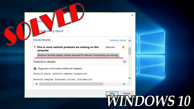 RETTET: "Windows sockets registreringsdatabaseposter, der kræves til netværksforbindelse mangler"