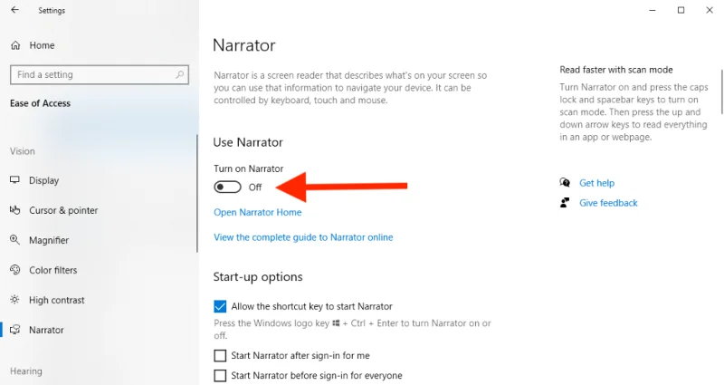 Hur inaktiverar och aktiverar jag Berättare i Windows 10?