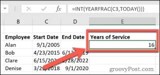 Hur man beräknar tjänsteår i Excel