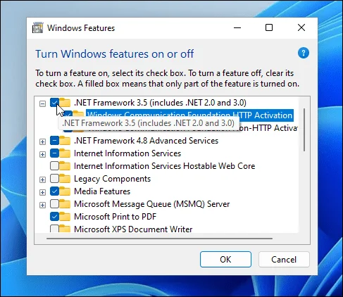 Sådan aktiverer du .NET Framework 2.0 og 3.5 i Windows 11