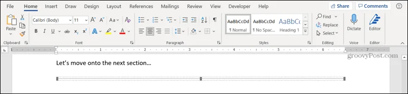 Vaakaviivan poistaminen Microsoft Wordista