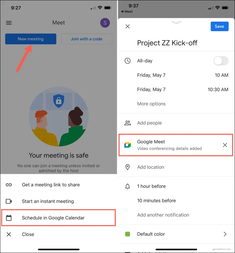 Slik planlegger du et Google Meet online eller på mobil