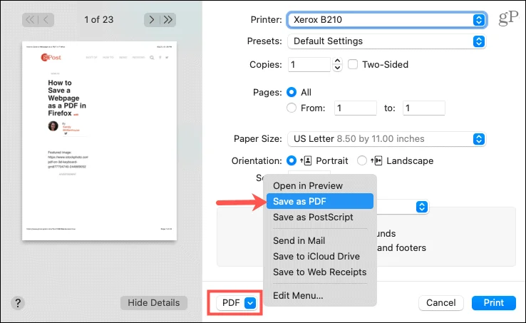 Hvordan lagre en webside som PDF i Safari