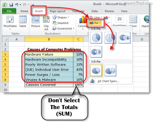 Sådan laver du et cirkeldiagram i Microsoft Excel 2010 eller 2007