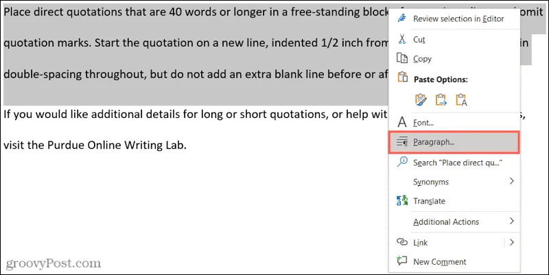 Hur man infogar ett blockcitat i Microsoft Word