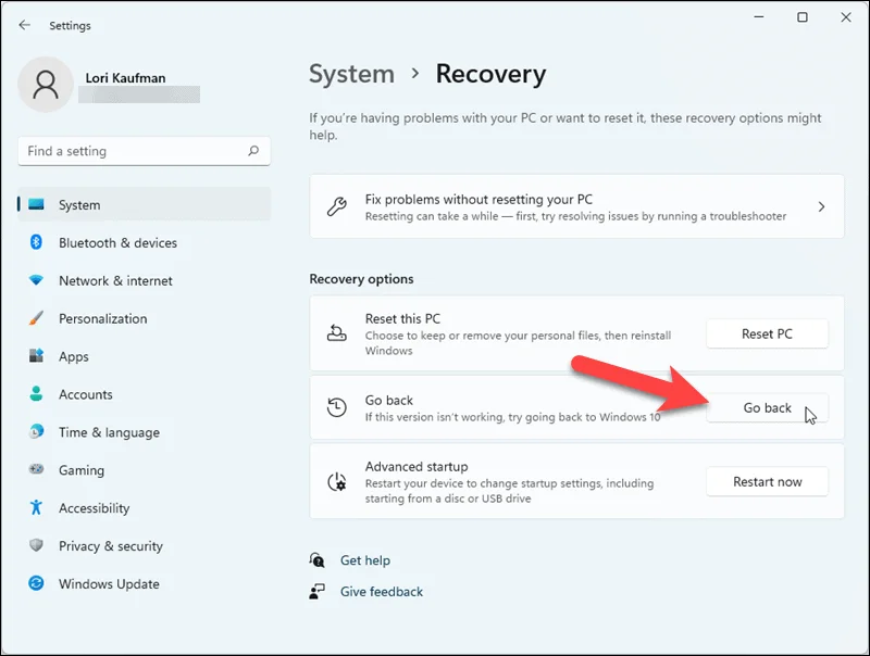 Sådan ruller du tilbage til Windows 10 efter installation af Windows 11