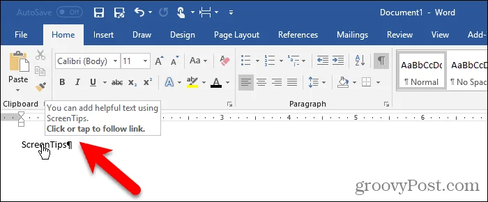Sådan arbejder du med skærmtip i Microsoft Word