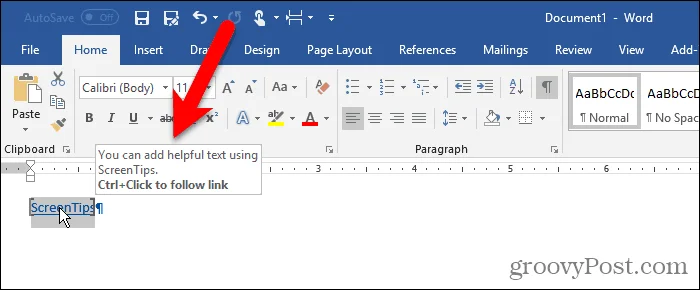Sådan arbejder du med skærmtip i Microsoft Word