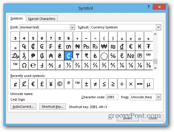 Infoga Cent-symbolen i Microsoft Word med kortkommandon