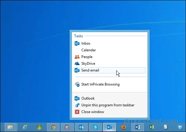 Outlook.comin kiinnittäminen Windowsin tehtäväpalkkiin