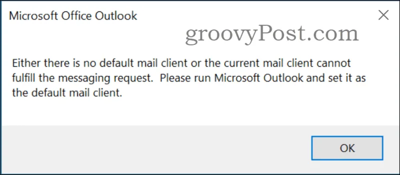Reparer Outlook-feil: Enten er det ingen standardklient eller gjeldende ... feil