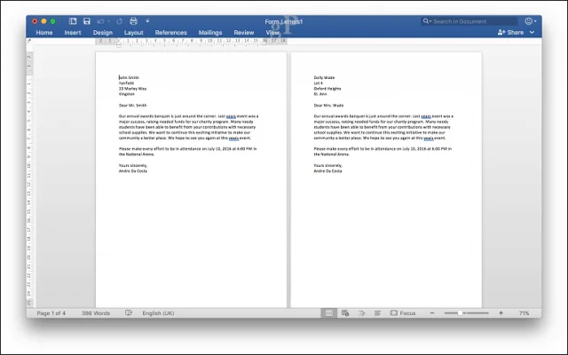 Hur man använder Mail Merge i Microsoft Word 2016 för Mac