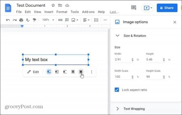 Hur man lägger till och formaterar en textruta i Google Dokument