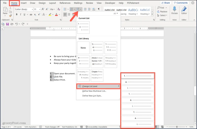 Hur man justerar punkt- eller nummerlista indrag i Microsoft Word