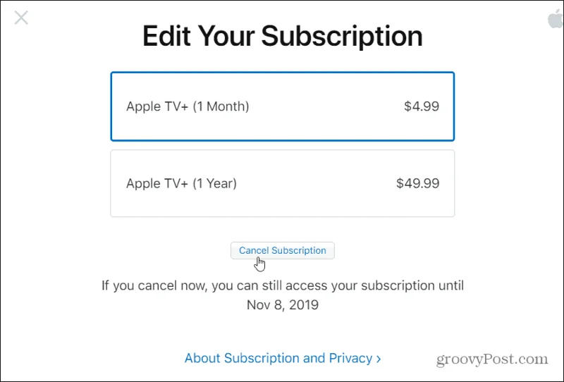 Apple TV+ előfizetés lemondása