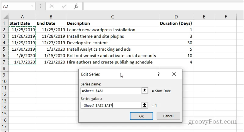 Sådan opretter du et Gantt-diagram i Excel