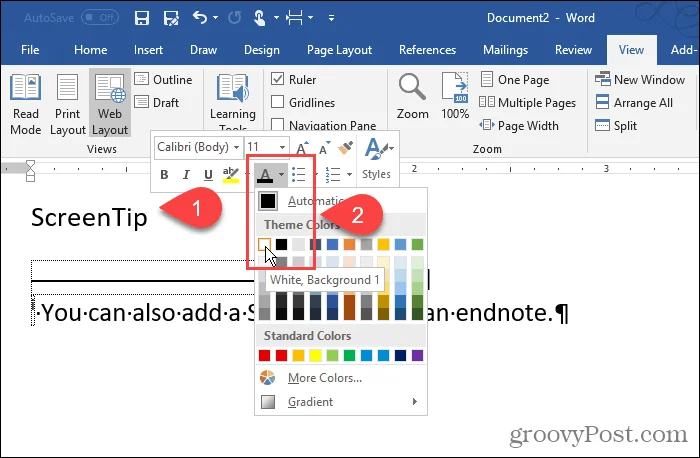 Sådan arbejder du med skærmtip i Microsoft Word