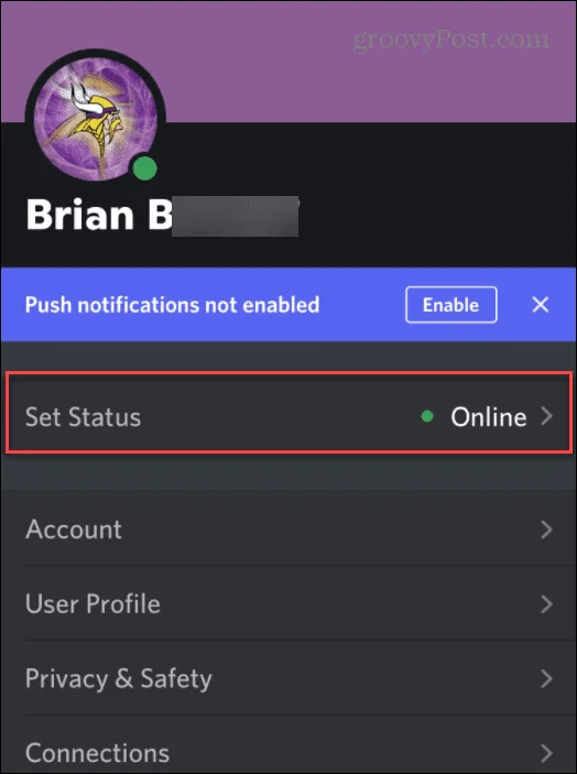 Nastavenie offline stavu na Discord mobil