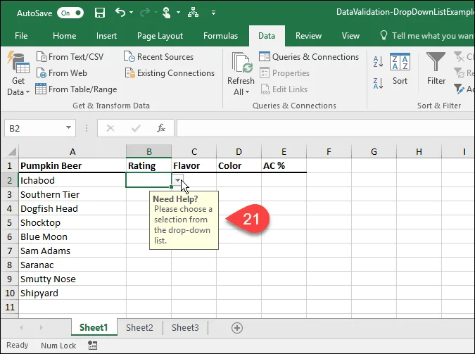 Sådan opretter du drop-down lister ved hjælp af datavalidering i Microsoft Excel