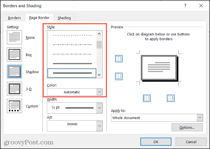 Sådan tilføjes kant til en side i Microsoft Word