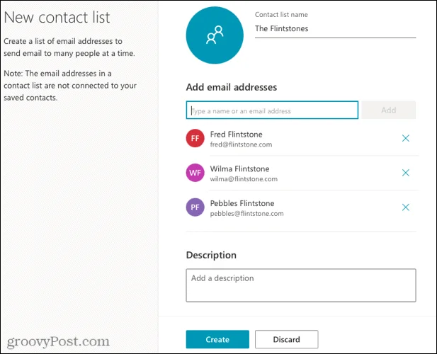 Sådan opretter du en kontaktgruppe eller distributionsliste i Outlook