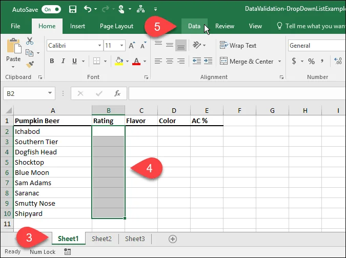 Sådan opretter du drop-down lister ved hjælp af datavalidering i Microsoft Excel