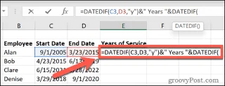 Hur man beräknar tjänsteår i Excel