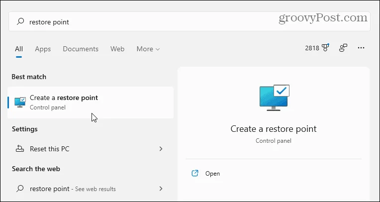Hvordan lage et gjenopprettingspunkt på Windows 11