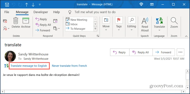 Hvordan oversette innkommende e-poster i Microsoft Outlook