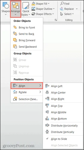 Objektien kohdistaminen Microsoft PowerPoint -diaesityksessä