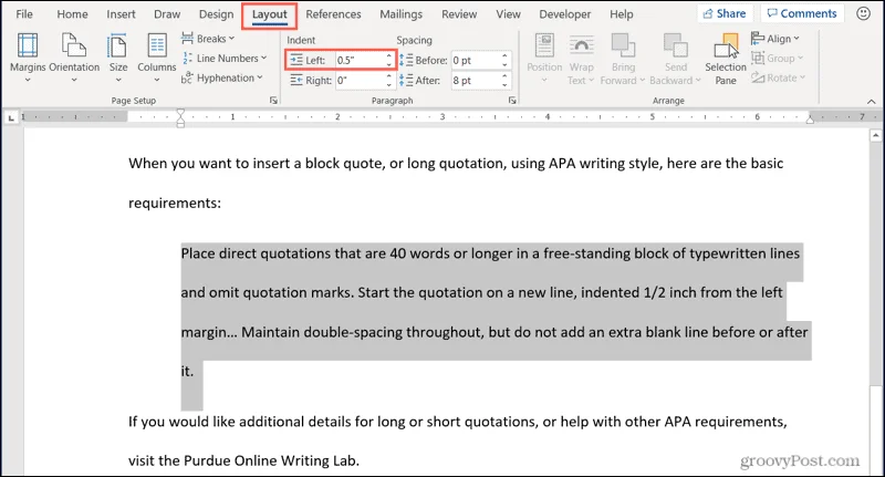 Hur man infogar ett blockcitat i Microsoft Word