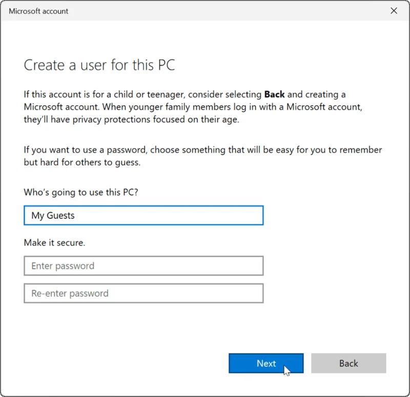 Vierastilin luominen Windows 11:ssä