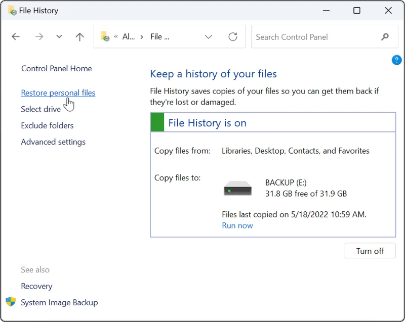 Hur man använder filhistorik i Windows 11