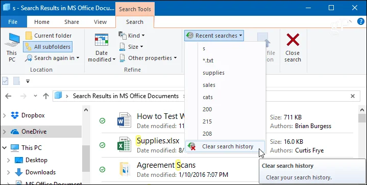 Sådan ryddes, slettes eller deaktiveres Windows 10 File Explorer-søgehistorik