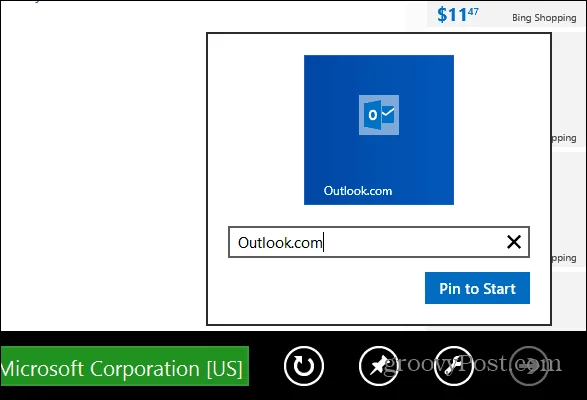 Outlook.comin kiinnittäminen Windowsin tehtäväpalkkiin