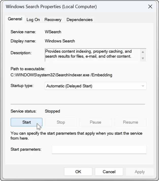 Sökfältet i Windows 11 fungerar inte